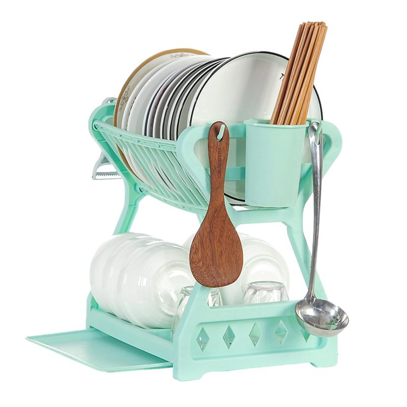Kitchen Storage Rack Multifunctional Dish Drain Rack Kitchen Utensil Holder Plastic Dish Drainer Home Storage Rack: Green