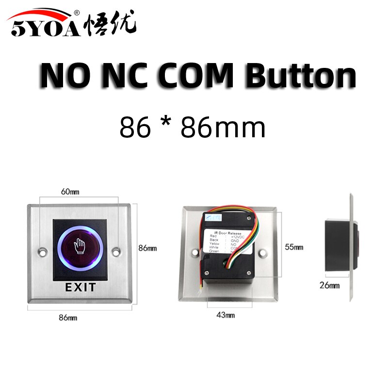 No Touch Exit Button Square Stainless Steel Metal Touchless Door Release Switch IR Contactless Infrared: K2Button