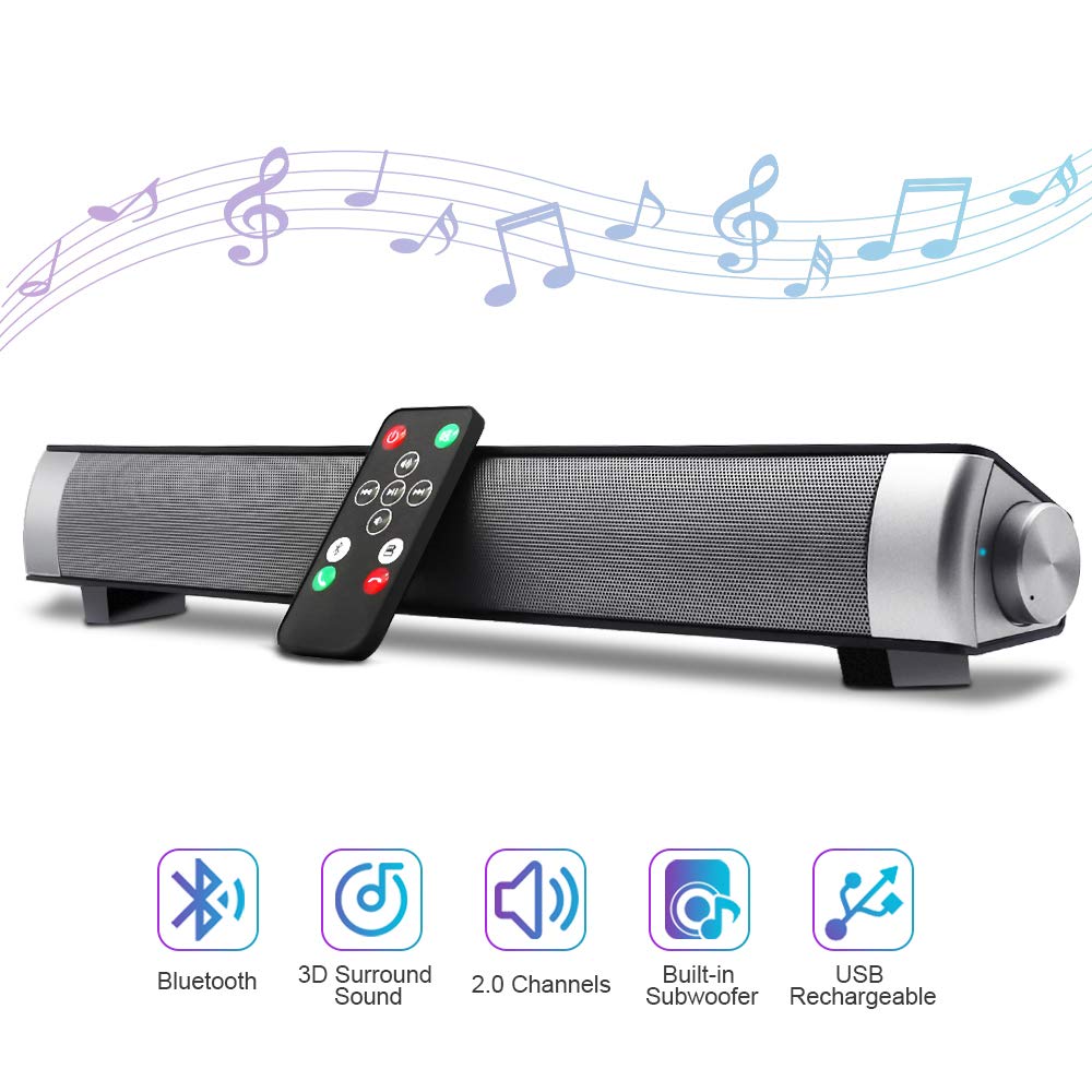 Bluetooth Sound Bar 15.7 "Draagbare Draadloze Luidsprekers voor Home Theater Surround Sound met Ingebouwde Subwoofers voor TV/PC /telefoons