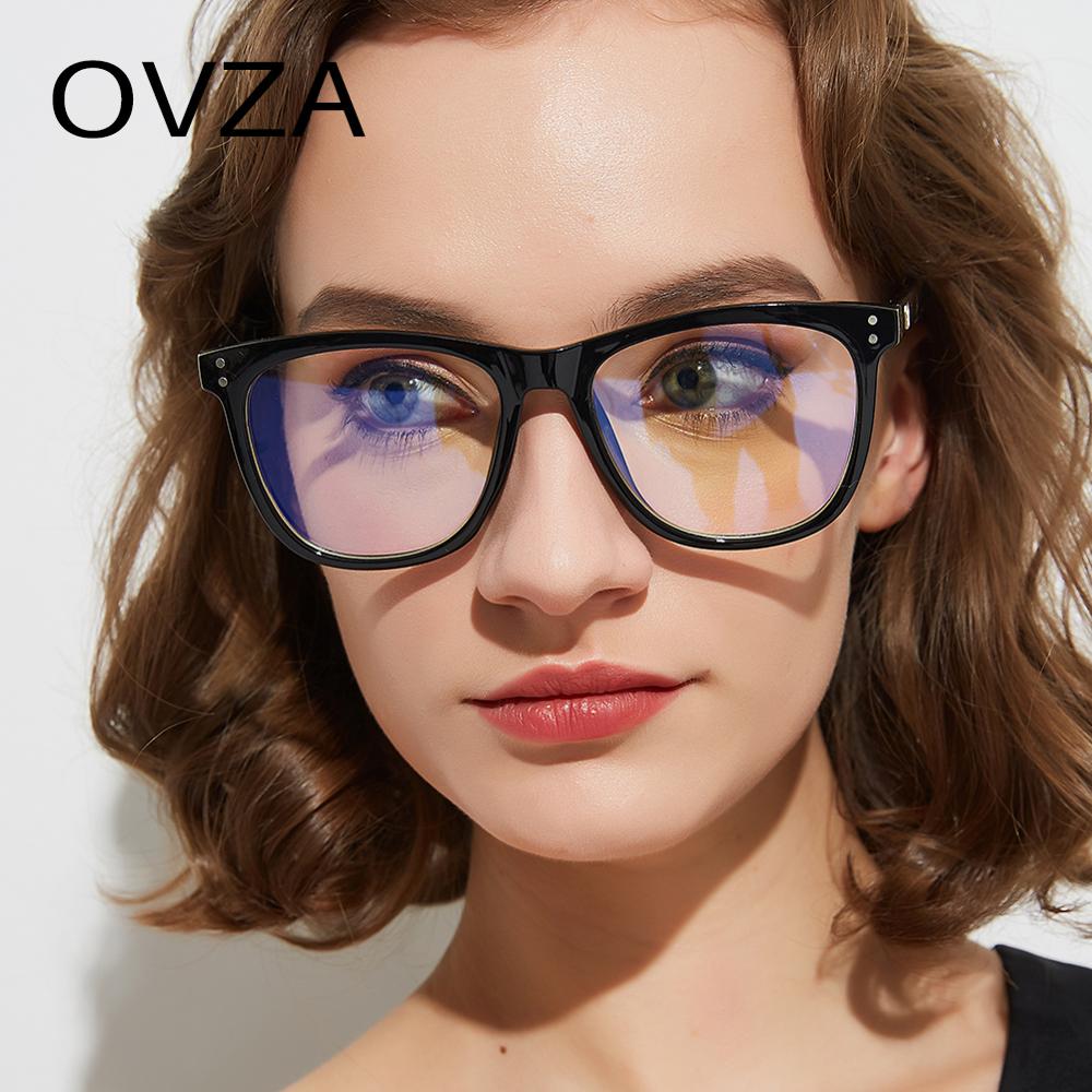 Gafas OVZA antiradiación para hombre y mujer, lentes de marco negro, montura transparente azul claro, gafas de computadora S0039