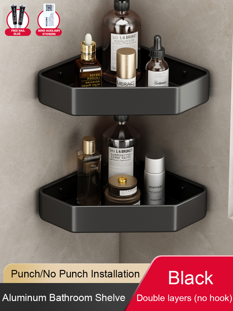 Badezimmerregal ohne Bohren, Eckraum, Aluminium-Lagerregal, Wandmontage, dreieckiger Korb, Duschraum, Aufbewahrungsorganisator FR2006: verrotten