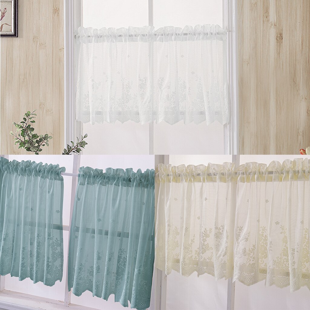 1 Panel Embroid Voile Sheer Valance Kitchen Privacy Window Tiers Curtain