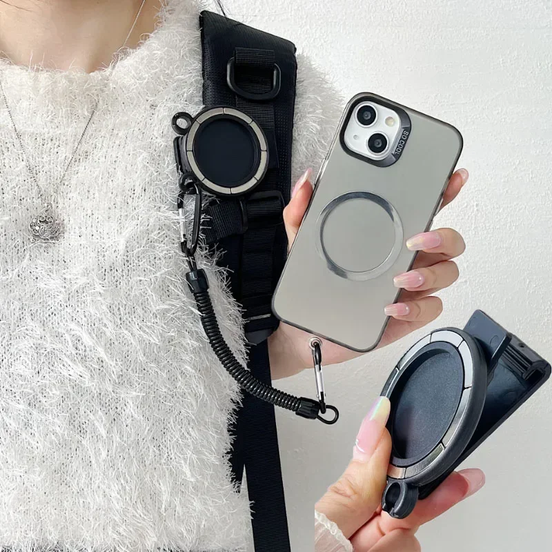 Gratis handen magnetische riemclip houder mobiele telefoon houder rugzak clip metalen haak lente touw voor Magsafe IPhone accessoires