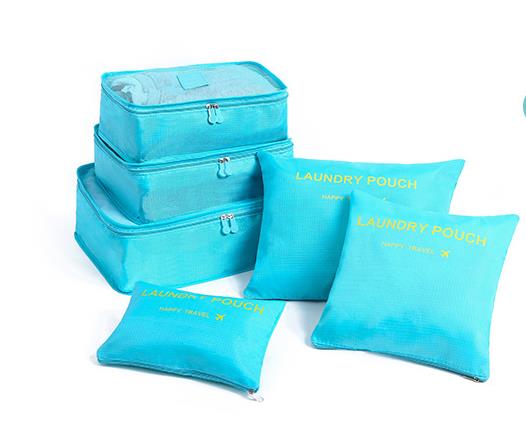 6 PCS Travel Storage Bag Set For Clothes Tidy Organizer Wardrobe Suitcase Pouch Travel Organizer Bag Case Shoes Packing Cube Bag: Blue