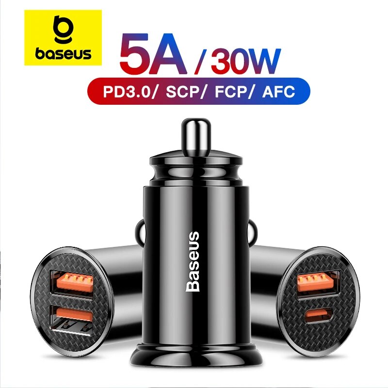 Baseus-cargador USB para coche, dispositivo de carga rápida de 30W, 4,0, 3,0, FCP, SCP, PD, para Xiaomi, iPhone 12, 13, 14 Pro