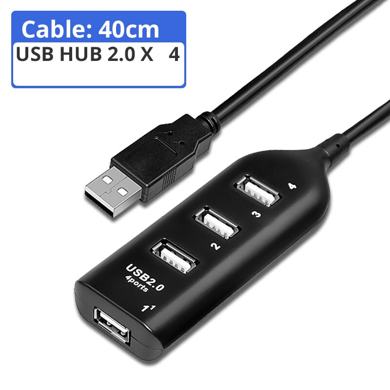 High Speed Micro Mini 4 Ports 2.0 USB HUB splitter Adapter For Laptop PC Notebook Receiver Computer Peripherals Accessories: 2.0-4 black-40