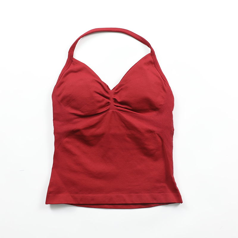 Impact Longline Strappy Top Women Seamless Yoga Tank Tops Scrunch Backless Gym Clothes Padded Workout Athletic Sleeveless Shirts: L / Red