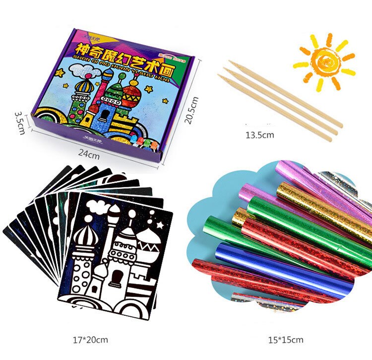 Children Magic Color Paper DIY Art Craft Toy Kids Stickers Drawing Handmade Scratching Paper Craft Kindergarten Toy