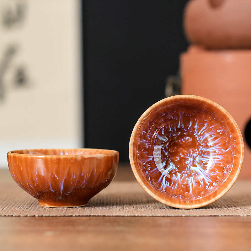 45ml copo de cerâmica doméstico forno mudança xícara de chá mestre copo de degustação copo de água azul cetim tigela de chá jianzhan casa de chá cha teaware: Vermelho Amaranto