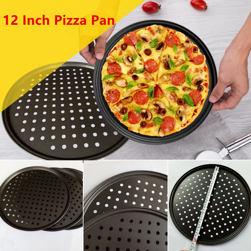 12 Inch Non-stick Carbon Staal Pizza Pan Ronde Pizza Lade met Gaten Bakvormen Pizza Bakken Tool Keuken Accessoires