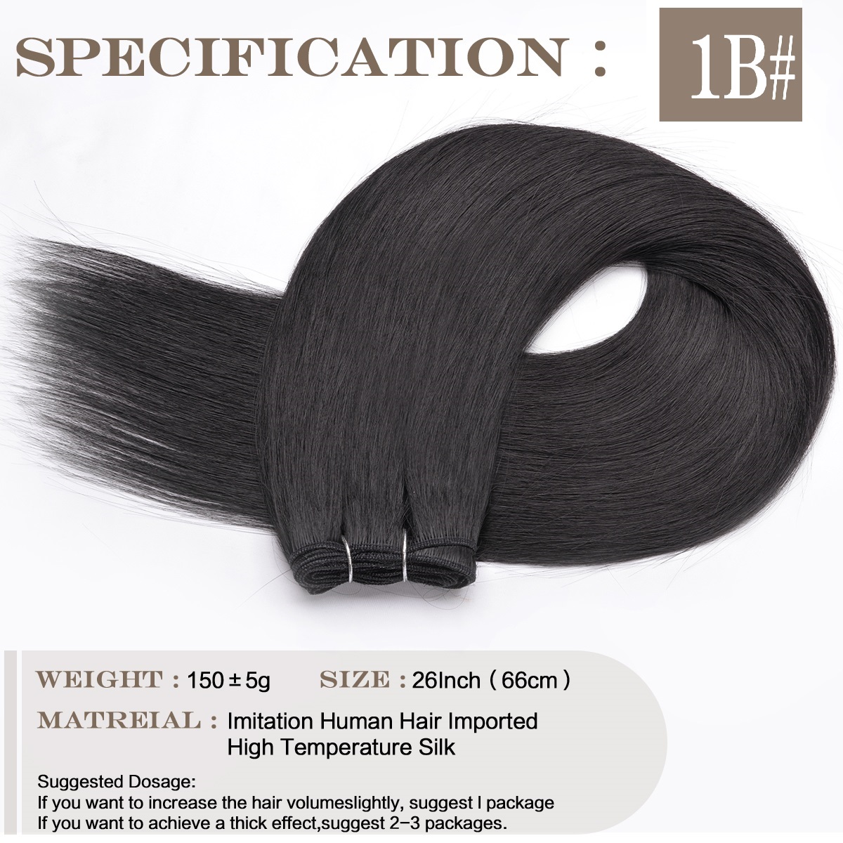 Mechones de pelo ondulado sintético de 26 pulgadas, extensiones de cabello largo Natural de 150g, tejido de pelo liso Yaki para mujeres falsas: Plata