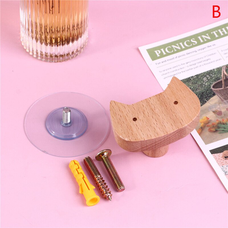 Solid Wood Wall Mounted Hook Towels Coat Bags Clothes Storage Hook Self Adhesive Wall Hanger Mounted Children Room Storage Rack: B