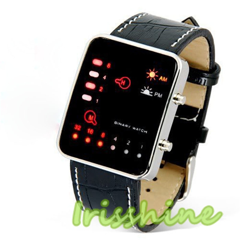 Irissshine #7009 Paar uhr Digitale rot LED Sport Armbanduhr binär Armbanduhr PU Leder Frauen Mens relogio feminino A20