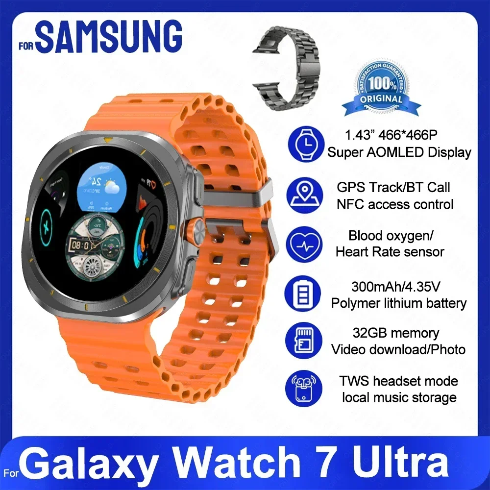 Novo galaxy watch 7 ultra relógio inteligente 32gb de memória gps nfc masculino 1.5 "tela amoled rastreador de fitness saúde pulseira inteligente para samsung: Azul