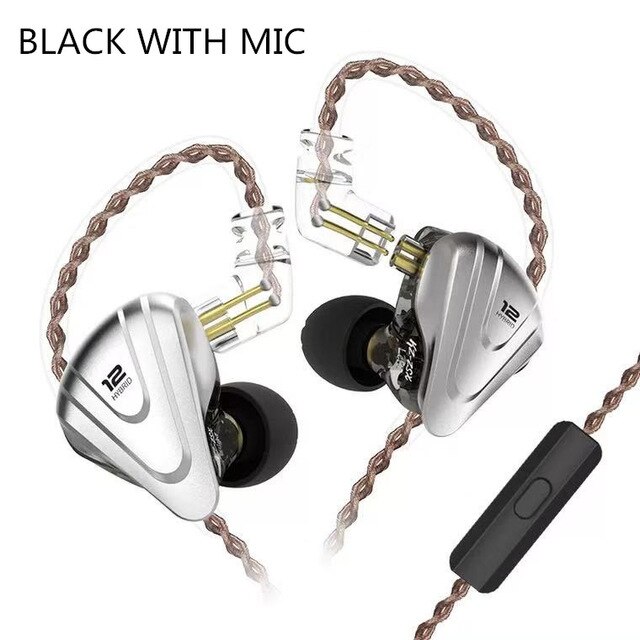 ZSX Terminator métal dans l'oreille écouteurs 12 unités hybride 5BA + 1DD HIFI basse écouteurs casque antibruit casque moniteur oreille: black with mic