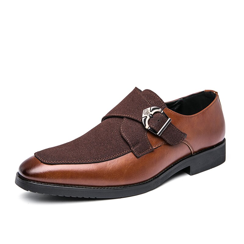Tosjc herr spänne munk rem skor läder företag formella skor spetsad tå oxfords skor vintage man weddign kontorsskor: Brun / 6