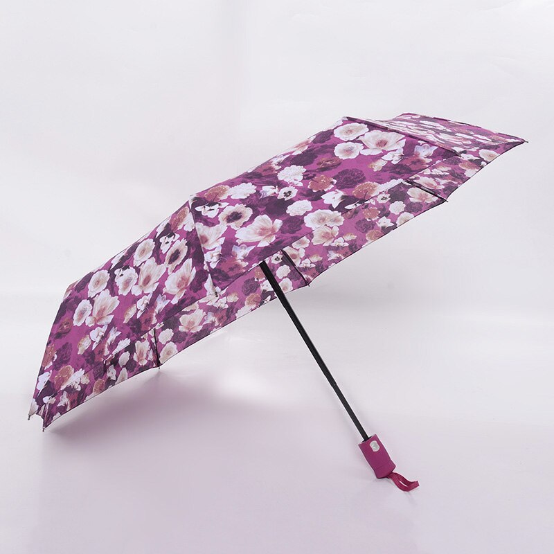 Flower Automatic Umbrella Rain Women Men 3Fold Light and Durable Strong Colourful Umbrellas Kids Rainy Sunny: Purple