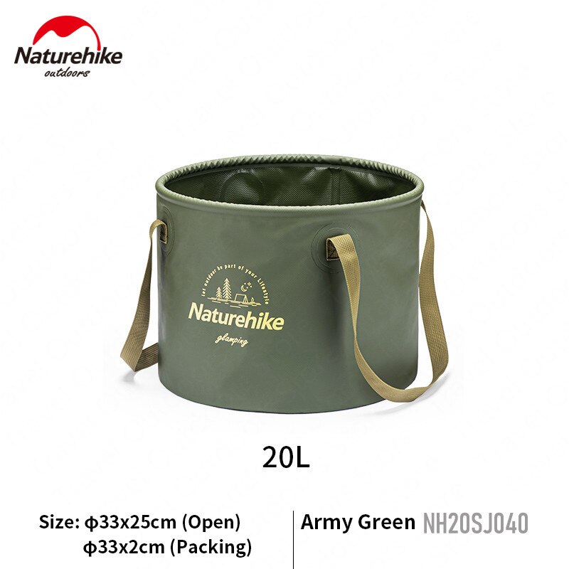Naturehike 10L/20L draussen Falten Runde Eimer PVC Gittergewebe Tuch Camping Angeln Reise Tragbare Wasser Becken Lebensmittel Lagerung Fass: Armee-Grün-L
