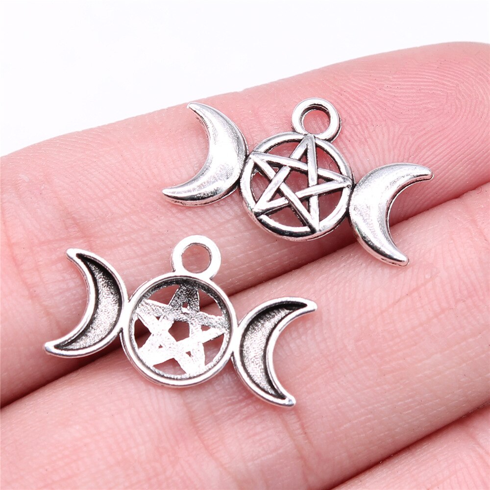 Pendentifs en forme d'étoile pentagramme, 20 pièces, pendentifs de couleur Bronze et argent, fabrication de bijoux anciens, artisanat fait à la main: 22x13mm-Silver