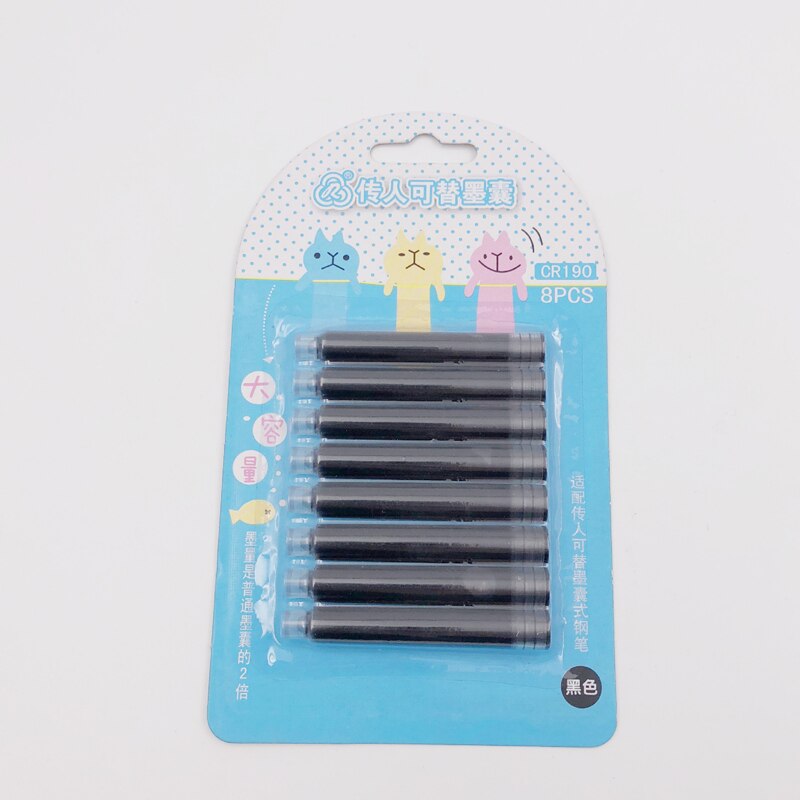 Cute Kawaii 5pcs ink fountain pen set 0.38mm Erasable fontaine Pens Student office stationery Supplies calligraphy ink pen: 8 pcs set black