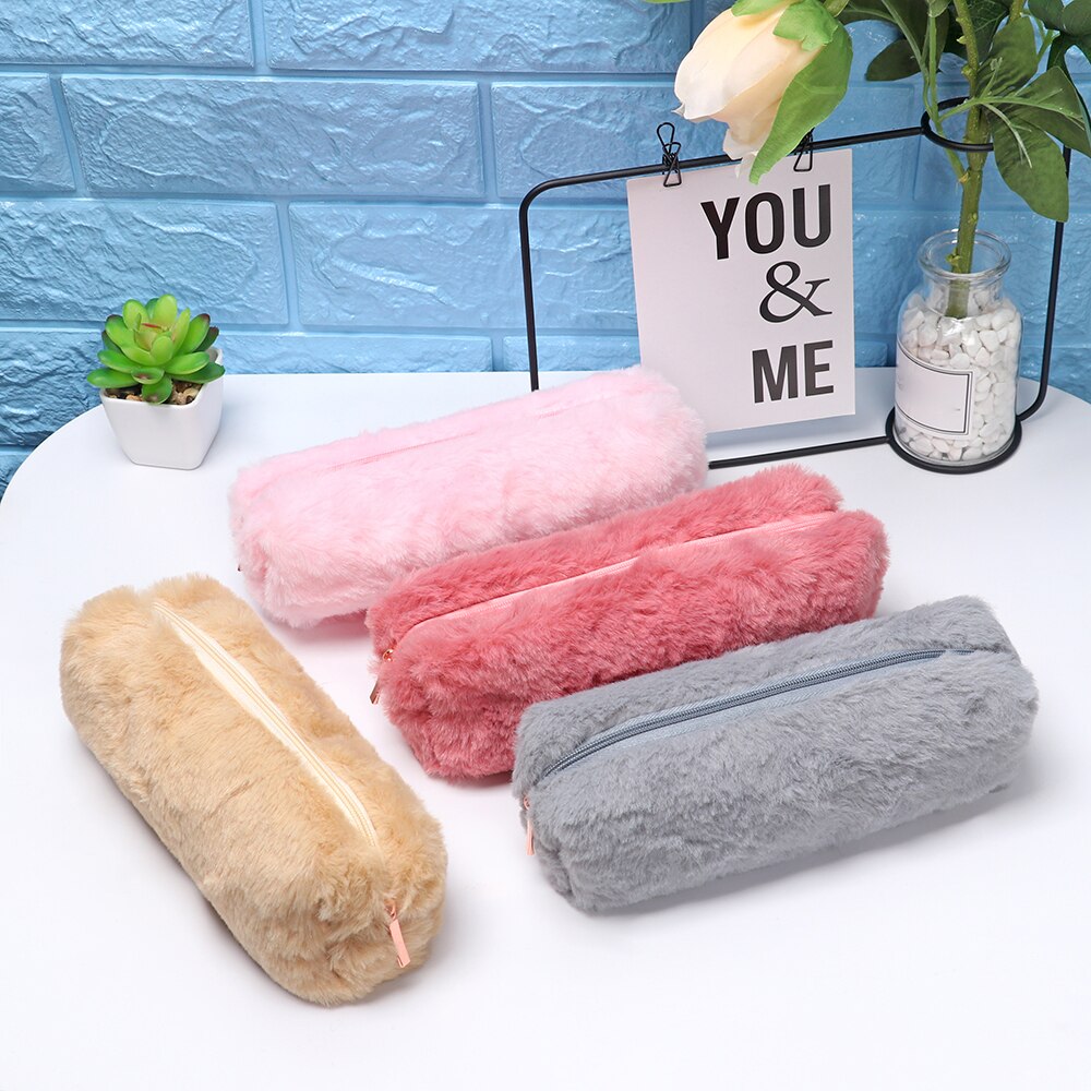 Effen Kleur Pluche Etui Meisjes School Potlood Tas Briefpapier Pencilcase Portemonnee Kawaii Mode Schoolbenodigdheden