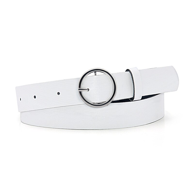 Cinturones de cuero con hebilla redonda para mujer, cinturón clásico Retro de que combina con todo, con hebilla redonda, para Vaqueros: Silver White