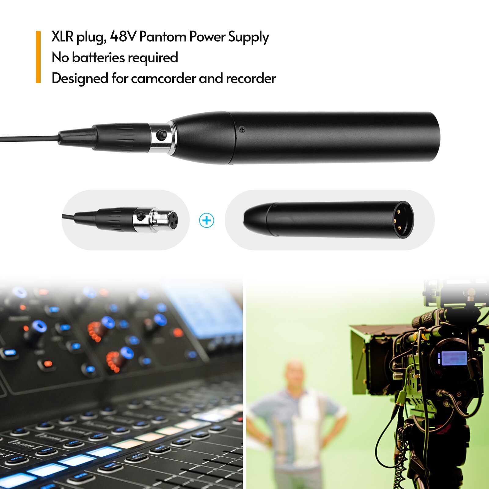 Lavalier Lapel Microphone XLR Omnidirectional Condenser Mic Supports 48V Phantom Power Compatible with Recorder