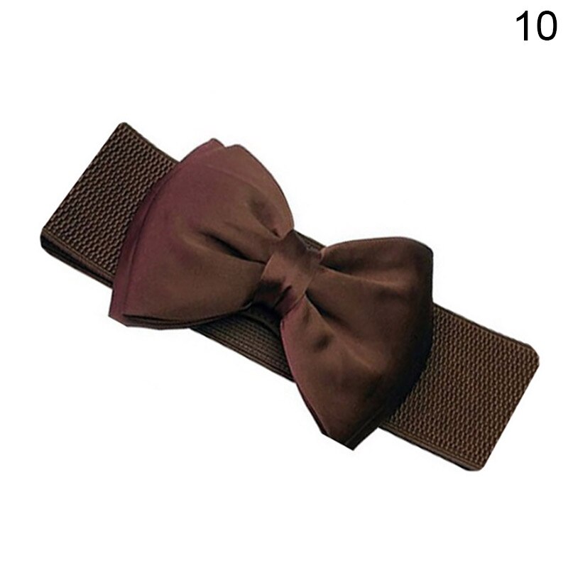Women Bowknot Cummerbunds Elastic Bow Wide Stretch Bukle Waistband Belt 12 Colors Girl Dress Accessories Waist Belts: Coffee