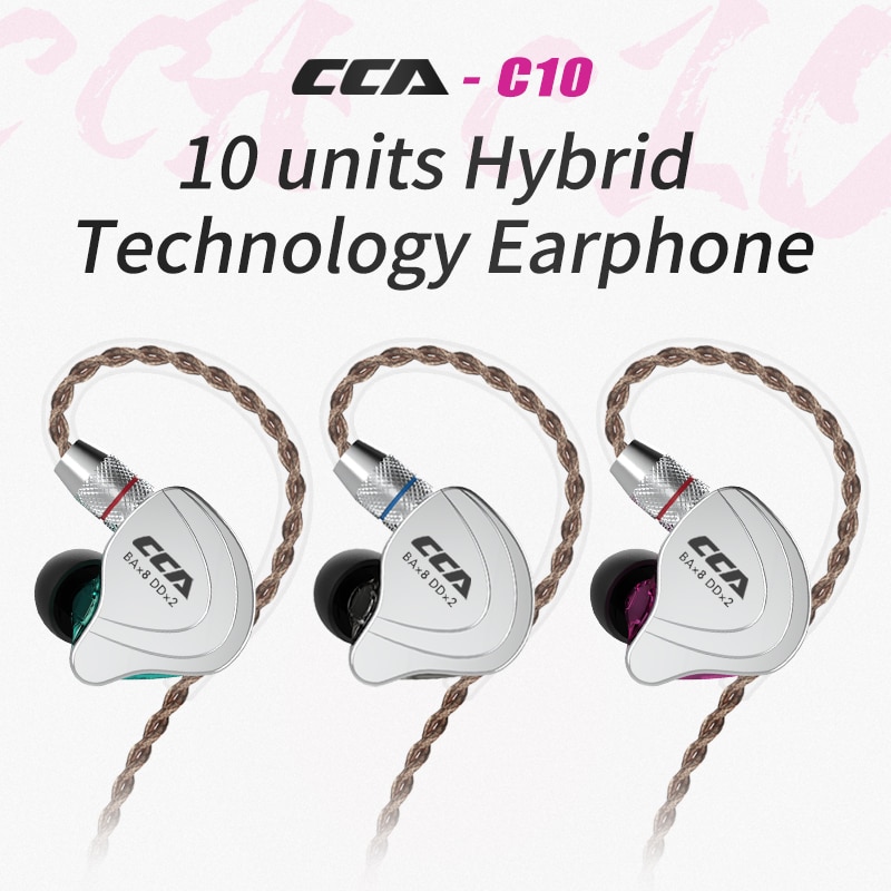 CCA C10 słuchawki technologia hybrydowa 4BA + 1DD douszne HiFi DJ sportowe zatyczki do uszu słuchawki przewodowe 10 jednostka napędu zestaw słuchawkowy z redukcją szumów