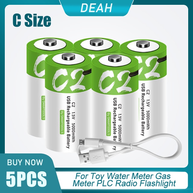 1.5V 5000mWh LR14 C Size Universal Micro USB Lithium Rechargeable Batteries For Water Gas Meter Radio Shaver Lipo C Battery: 5PCS