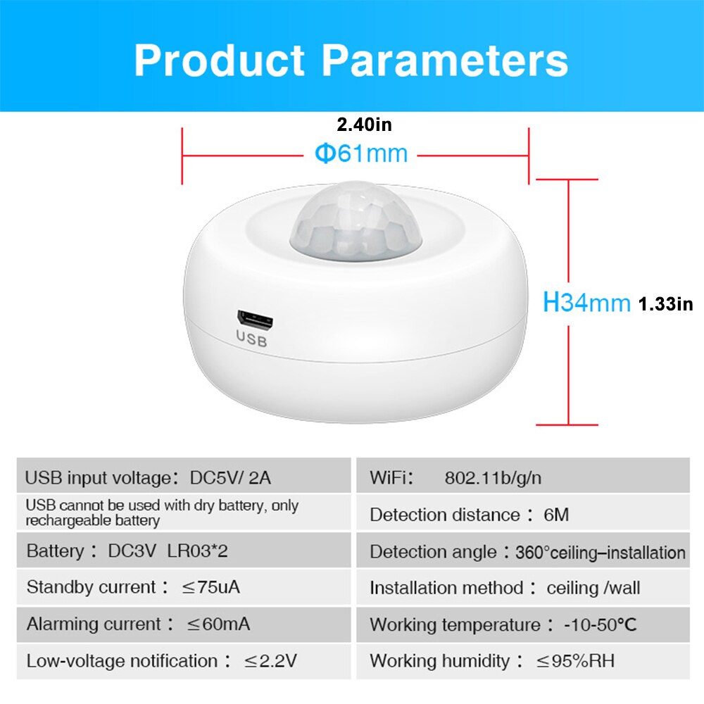 Tuya Smart Wifi Infrared Human Body Induction Sensor Detector Alarm System Motion Sensor Smart Life App Control