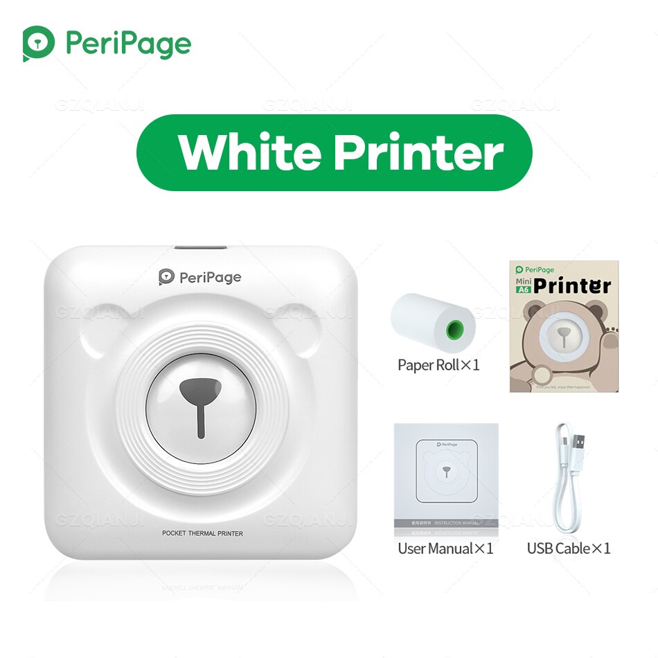 Mini Sticker Label Photo Printer Peripage A6 8 Soorten Van Kleur Foto Printer Bluetooth Draadloze Telefoon Drukmachine Printer: White Printer