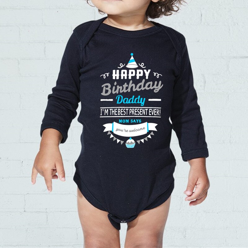 Pagliaccetti per neonati Body neonato in cotone Body manica lunga tuta per bambini buon compleanno papà stampato vestiti per bambina