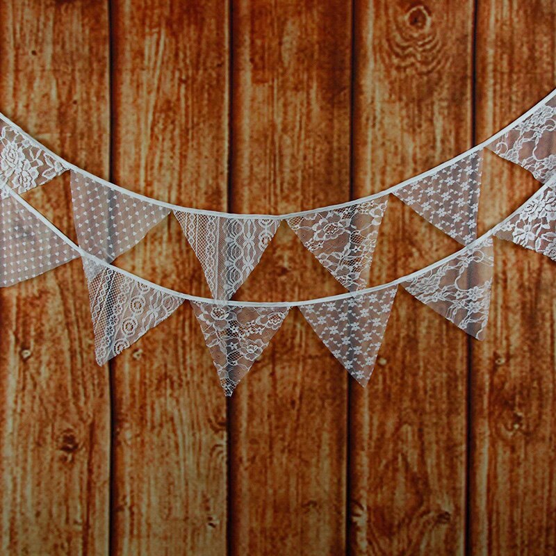 12 Triangle Flags Burlap Floral Lace Banner DIY Bunting Garland Rustic for Wedding Background Birthday Party Home Decoration