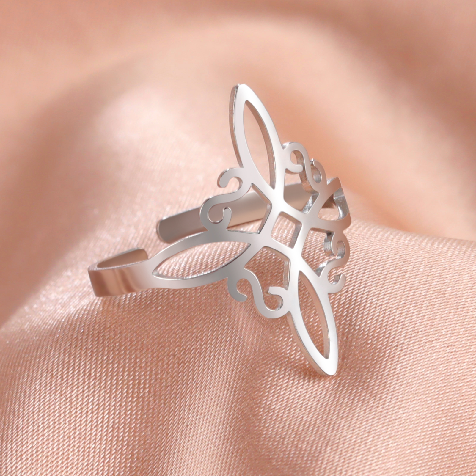 Skyrim-Anillo de nudo de bruja de acero inoxidable para mujer, anillos abiertos ajustables para dedo, amuleto de brujería, joyería de protección, al por mayor