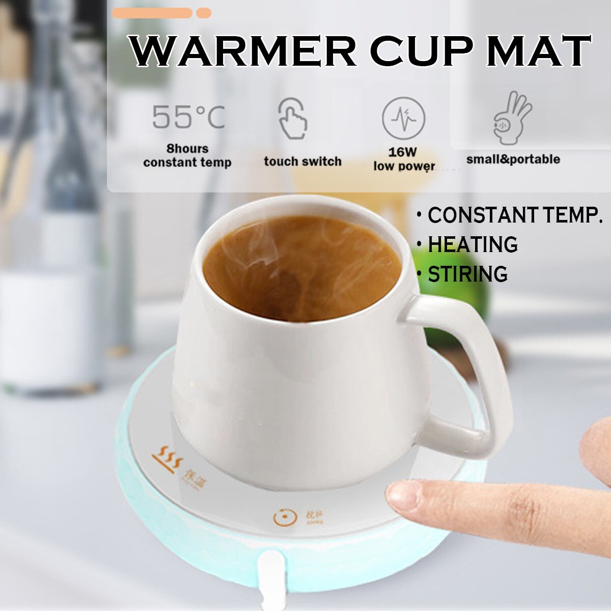 3 in 1 USB Gadget Warmer Cup Pad Magnetic Stirrer Cup Heating Mat Electric Tray Coffee Tea Warmer Cup Heater Mug Pad Office