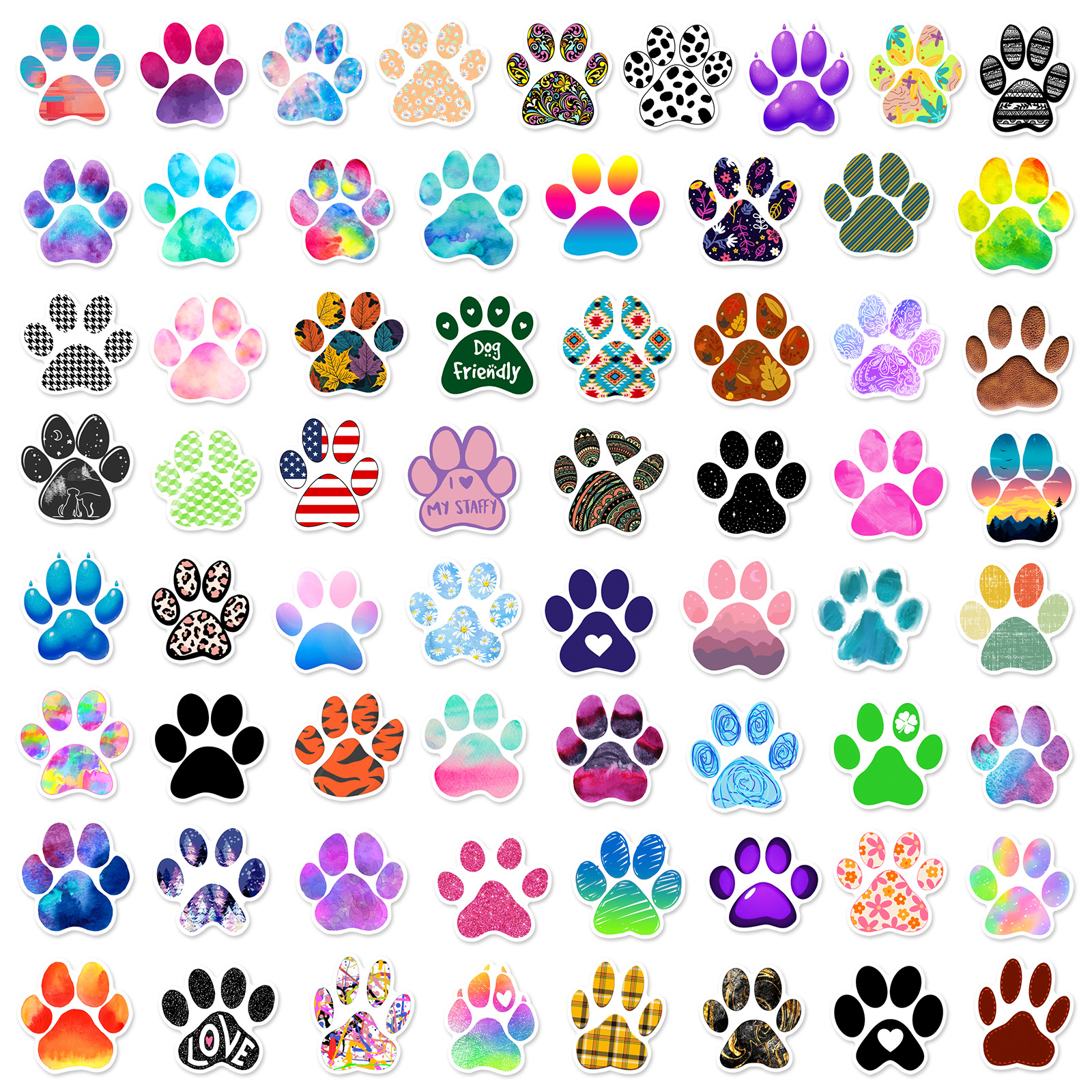 64 sztuki uroczych naklejek z odciskami łapek kotów i psów z kreskówek, naklejki diy ze zwierzętami, naklejki do scrapbookingu, telefonu, bagażu, deskorolki, wodoodporne naklejki