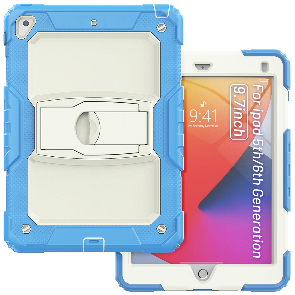 For Apple iPad 9.7 Air 2 Pro 9.7 A1566 A1822 A1893 Case Kids Safe Silicon PC Hybrid Shockproof Stand Tablet Cover: Beige