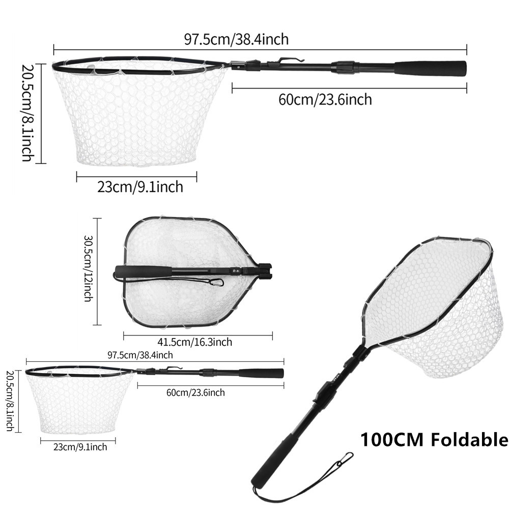 Opvouwbaar visschepnet met telescopische hengelhandgreep Verleng tot 190 cm 100 cm 80 cm visnet voor zoutwater zoetwater: Marineblauw