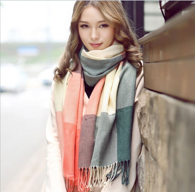 RUNMEIFA Luxury Brand Wool Winter Warm Women Scarf Plaid Thick Blanket Shawls and Wraps Scarves for Women: 9