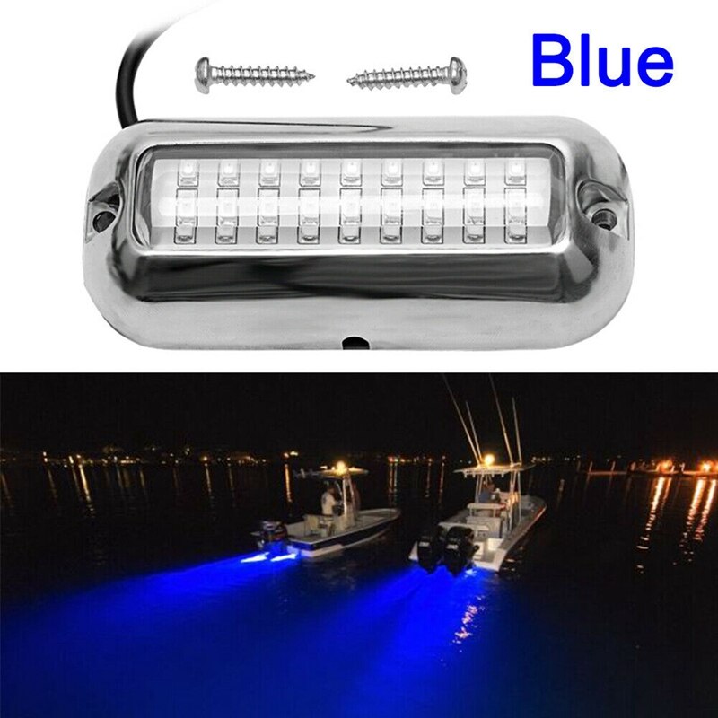 1 Pair Universal 4.7 Inch 316SS Cover 39 LED Underwater Pontoon Boat Transom Fishing Light (Blue)