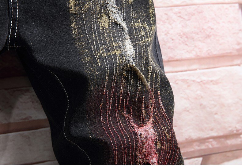 Pantalones cortos vaqueros con agujeros para hombre, Shorts elásticos negros, rectos, de algodón, Estilo de Calle Principal