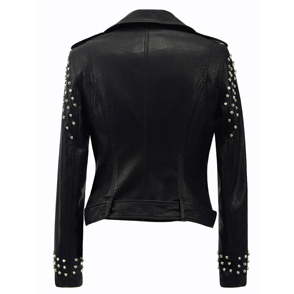 Soft PU Faux Leather rivet Jackets Women slim fit Motorcyle Biker Black Lady coats