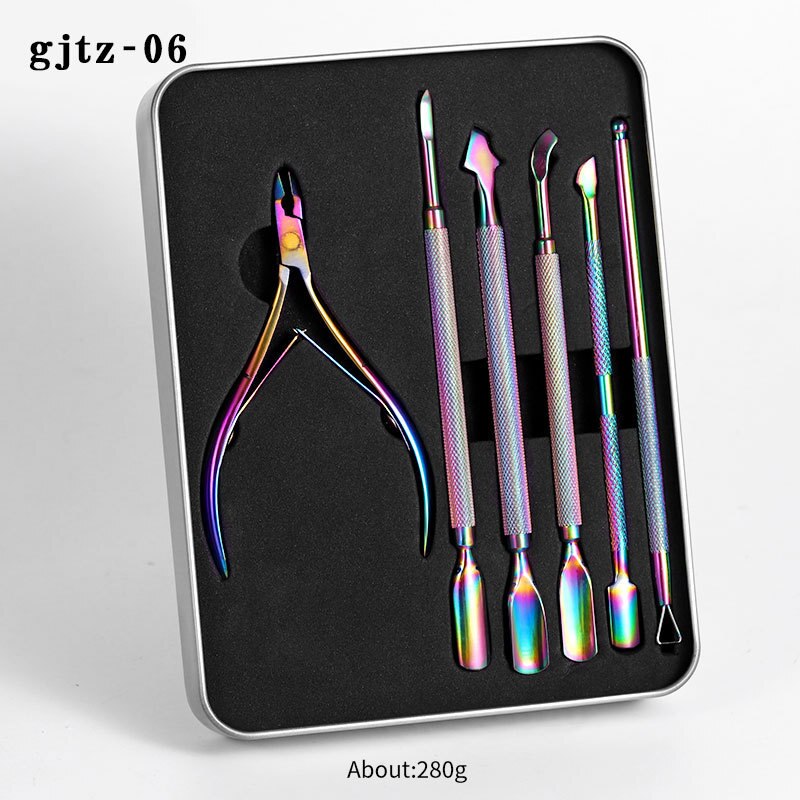 Sæt neglekunst eksfolierende værktøjer saks tang peeling push død hud neglebånd pushere gel polish fjern manicure kit skønhedspleje