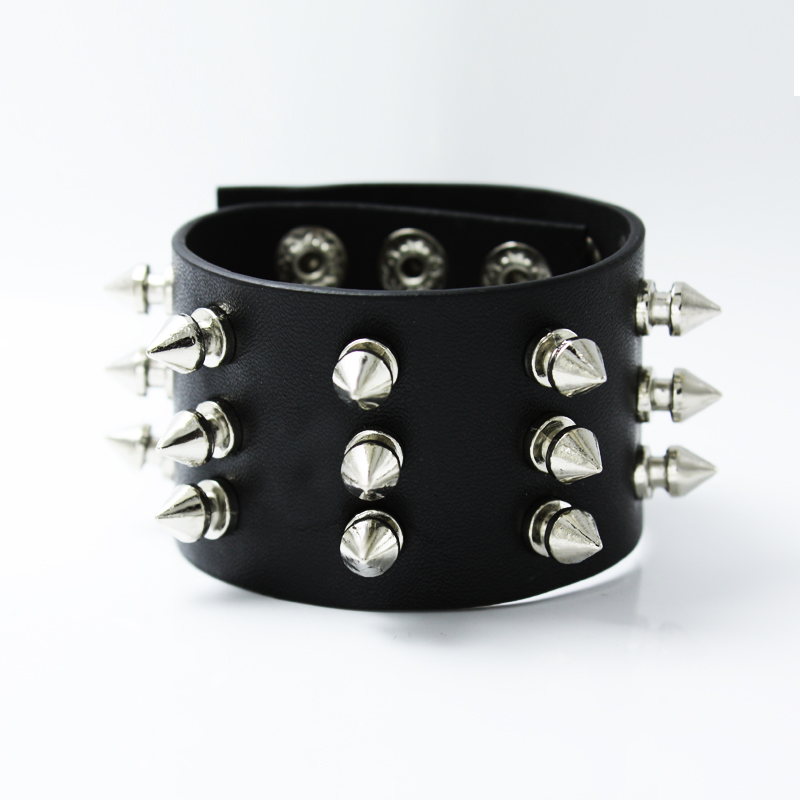 Sangsy Unieke 1/2/3 Rij Spits Toelopend Spikes Rivet Stud Brede Manchet Lederen Punk Gothic Rock Unisex Bangle Armband Mannen sieraden