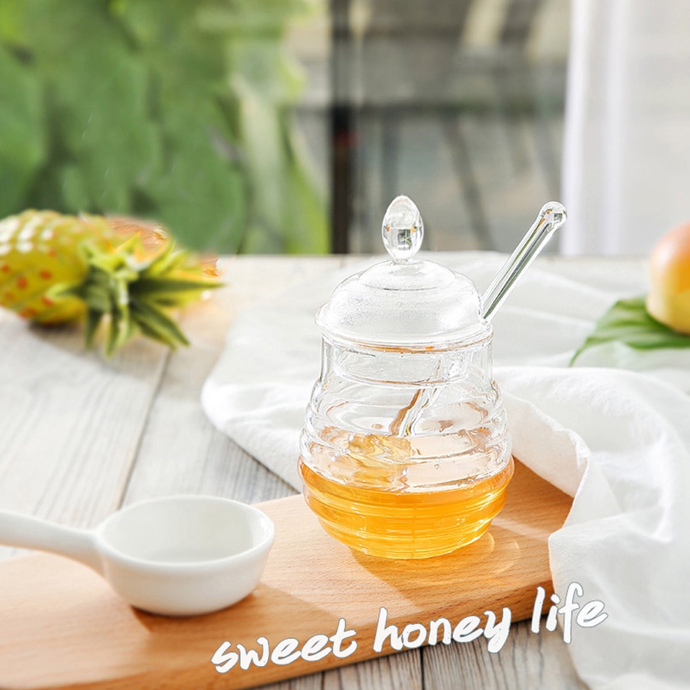 245ml Crystal Glass Honey Jars Heat-Resistant Borosilicate Glass Honey Container with Lid Dipper
