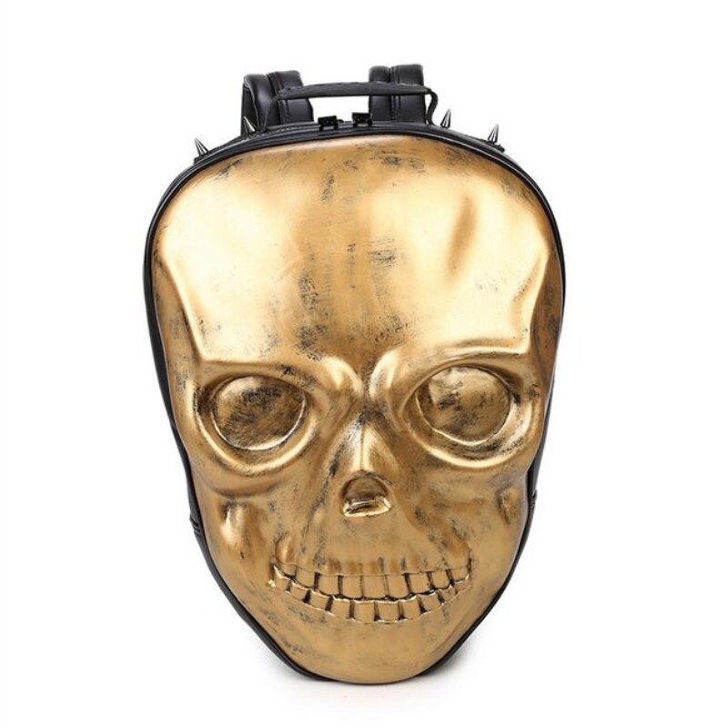 Rock Style Travel Backpack Women Men Skull Leisure Student School Bags Soft PU Leather Girls Rivet Bag: Gold