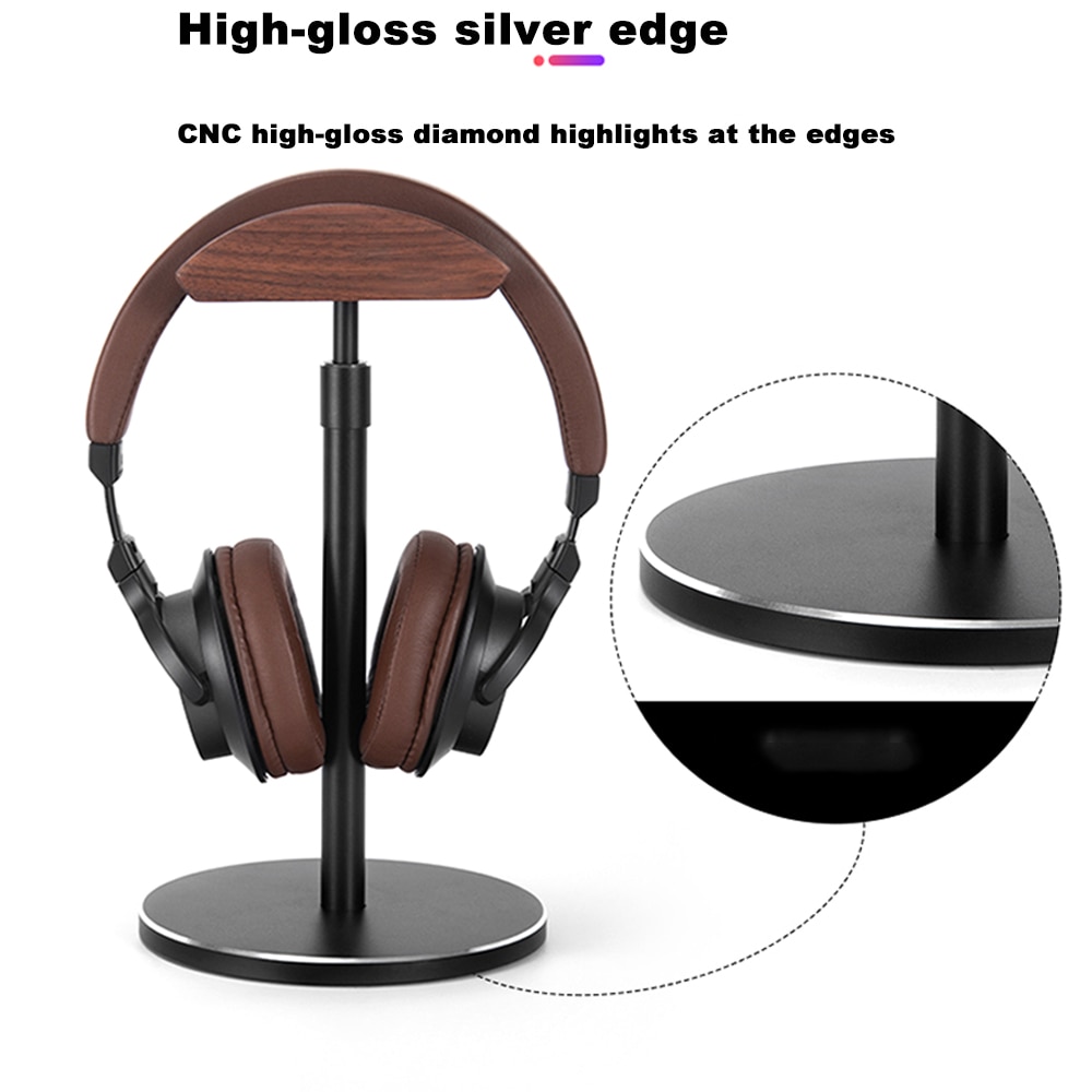 JINSERTA Aluminum Alloy Headphone Holder Up and Down Adjustable Headset Stand Bracket Display Shelf Wooden Desktop Hanger