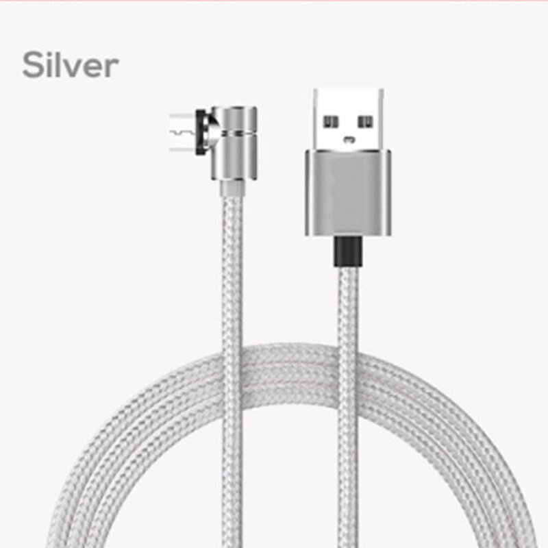 Starplat 90 Degree Magnetic Micro USB Cable Angle Braided Data Cable for Samsung/Sony/Xiaomi Android Phone for iphone 6 7 8 x: Silver / for micro usb