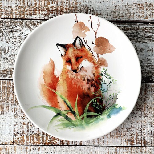 Tableware Special Restaurant Ceramic Plate and Japanese Flat Plate: Mori style Fox 22cm